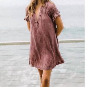 9Seed Antibes Dress Tunic Clay M/L 100% Cotton Double Gauze Beach Cover-Up